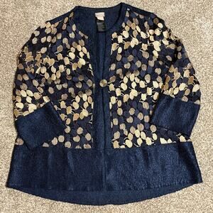 Chico’s Travelers Navy & Gold Embroidered Jacket | Size 1 / Medium